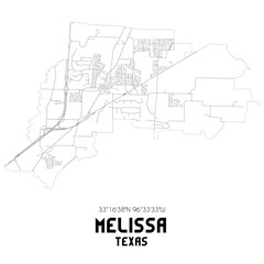 Melissa Texas. US street map with black and white lines.
