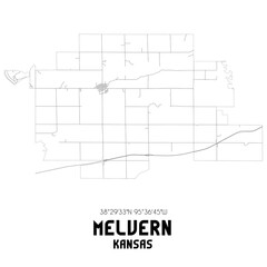 Melvern Kansas. US street map with black and white lines.