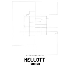 Mellott Indiana. US street map with black and white lines.