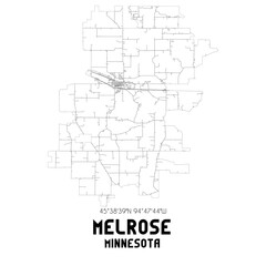 Melrose Minnesota. US street map with black and white lines.