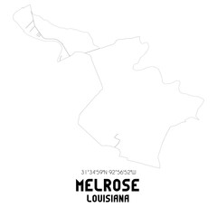 Melrose Louisiana. US street map with black and white lines.