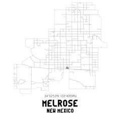 Melrose New Mexico. US street map with black and white lines.