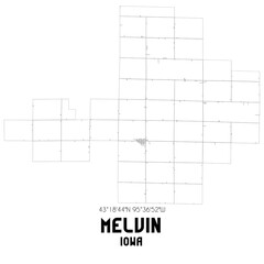 Melvin Iowa. US street map with black and white lines.