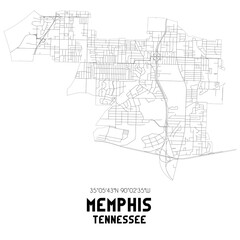 Fototapeta na wymiar Memphis Tennessee. US street map with black and white lines.