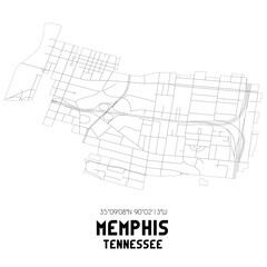 Memphis Tennessee. US street map with black and white lines.