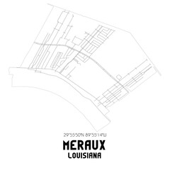 Meraux Louisiana. US street map with black and white lines.