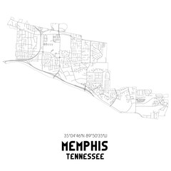 Memphis Tennessee. US street map with black and white lines.