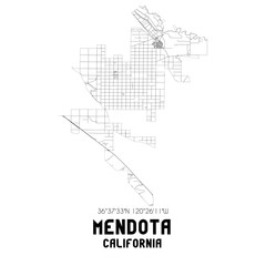 Fototapeta premium Mendota California. US street map with black and white lines.