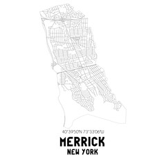 Merrick New York. US street map with black and white lines.