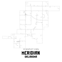 Meridian Oklahoma. US street map with black and white lines.