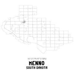 Menno South Dakota. US street map with black and white lines.