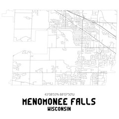 Menomonee Falls Wisconsin. US street map with black and white lines.