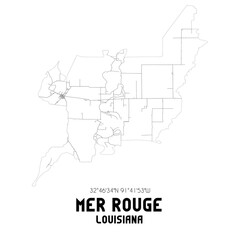 Mer Rouge Louisiana. US street map with black and white lines.