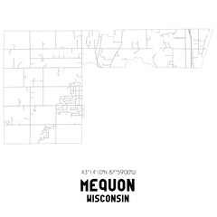 Mequon Wisconsin. US street map with black and white lines.