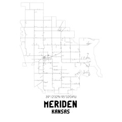 Meriden Kansas. US street map with black and white lines.