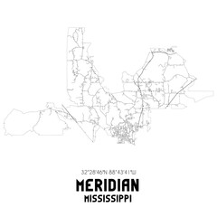 Meridian Mississippi. US street map with black and white lines.