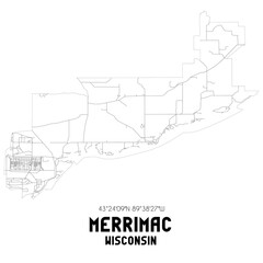 Merrimac Wisconsin. US street map with black and white lines.