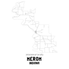 Merom Indiana. US street map with black and white lines.