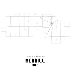 Merrill Iowa. US street map with black and white lines.