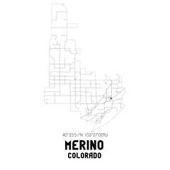 Merino Colorado. US street map with black and white lines.