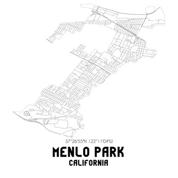 Menlo Park California. US Street Map With Black And White Lines.