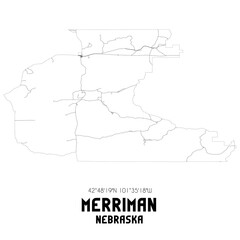 Merriman Nebraska. US street map with black and white lines.