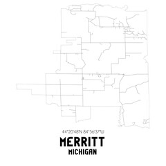 Merritt Michigan. US street map with black and white lines.