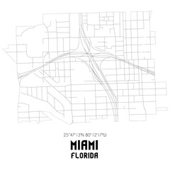 Miami Florida. US street map with black and white lines.