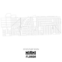 Miami Florida. US street map with black and white lines.