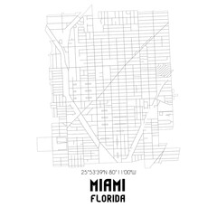 Miami Florida. US street map with black and white lines.