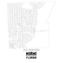 Miami Florida. US street map with black and white lines.