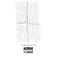 Miami Florida. US street map with black and white lines.