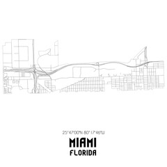 Miami Florida. US street map with black and white lines.