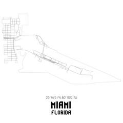 Miami Florida. US street map with black and white lines.