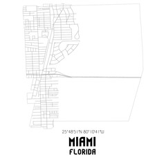 Miami Florida. US street map with black and white lines.