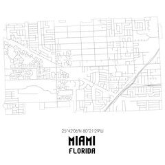 Miami Florida. US street map with black and white lines.