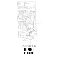 Miami Florida. US street map with black and white lines.