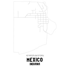 Mexico Indiana. US street map with black and white lines.