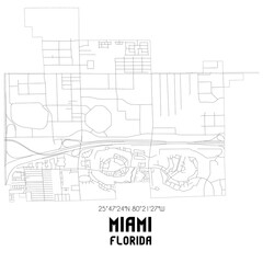 Miami Florida. US street map with black and white lines.