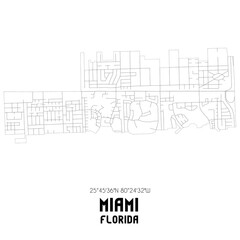Miami Florida. US street map with black and white lines.