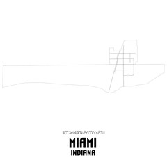 Miami Indiana. US street map with black and white lines.