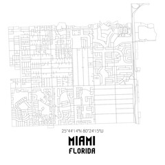 Miami Florida. US street map with black and white lines.