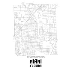 Miami Florida. US street map with black and white lines.