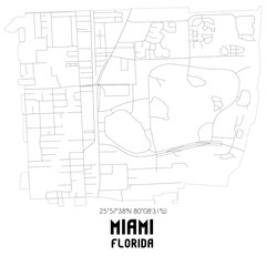 Miami Florida. US street map with black and white lines.