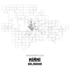 Miami Oklahoma. US street map with black and white lines.