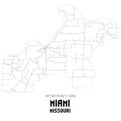 Miami Missouri. US street map with black and white lines.