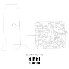 Miami Florida. US street map with black and white lines.