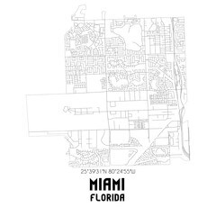 Miami Florida. US street map with black and white lines.