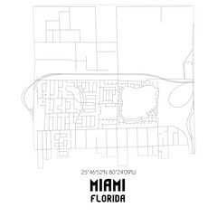 Miami Florida. US street map with black and white lines.