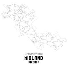 Midland Virginia. US street map with black and white lines.